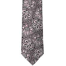 Load image into Gallery viewer, Pink and gray detailed large print floral tie, front view