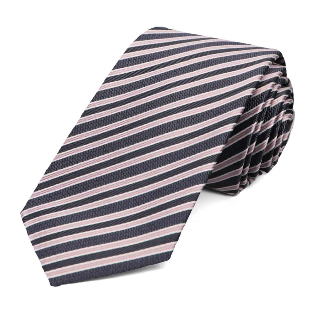 Gray and Pink Alice Striped Slim Necktie