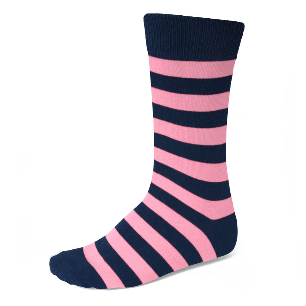 Men's pink and navy blue striped groomsmen socks
