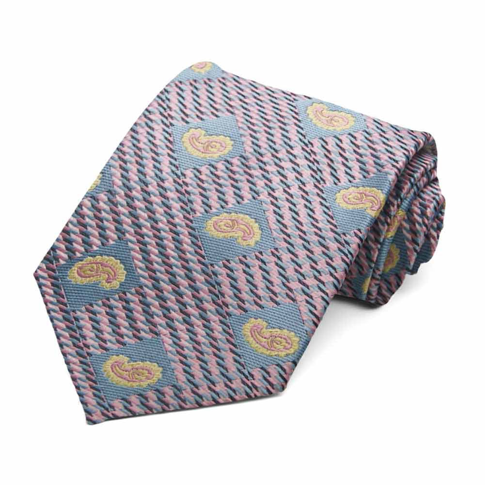 Powder Blue and Pink Churchill Paisley Necktie