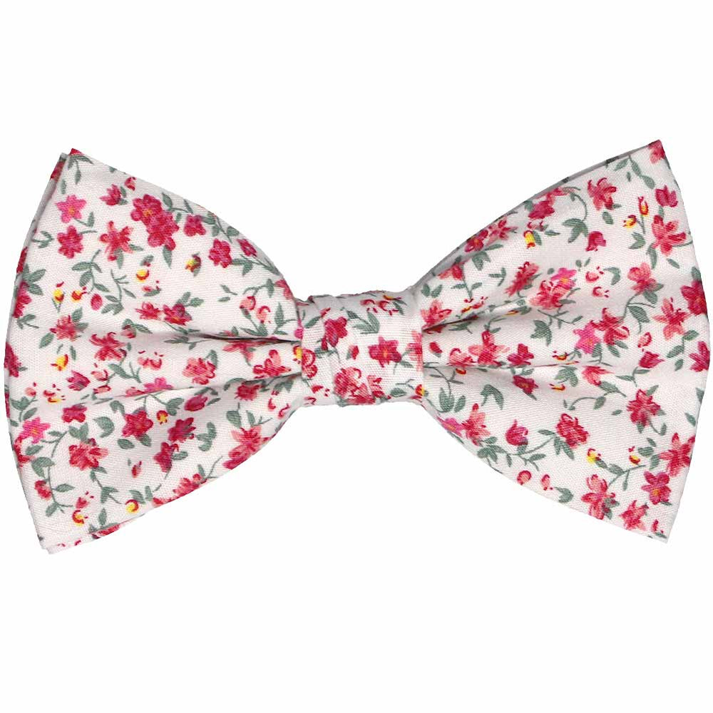 Pink and white small floral pre-tied bow tie