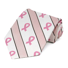 Load image into Gallery viewer, Pink and white pink ribbon striped tie