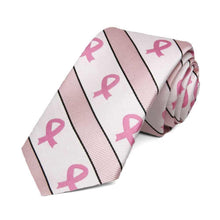 Load image into Gallery viewer, Breast Cancer Awareness Striped Cotton/Silk Slim Tie in White