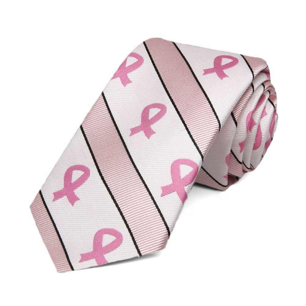 Breast Cancer Awareness Striped Cotton/Silk Slim Tie in White