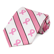 Load image into Gallery viewer, Pink and white pink ribbon striped necktie