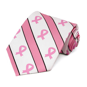 Breast Cancer Awareness Striped Tie in White