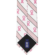Load image into Gallery viewer, Back view of a pink and white striped breast cancer awareness tie