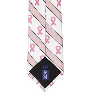 Back view of a pink and white striped breast cancer awareness tie