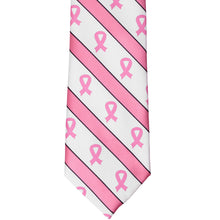 Load image into Gallery viewer, Front view of a pink and white striped pink ribbon necktie