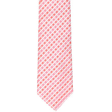 Load image into Gallery viewer, The front bottom view of a pink and coral gingham tie
