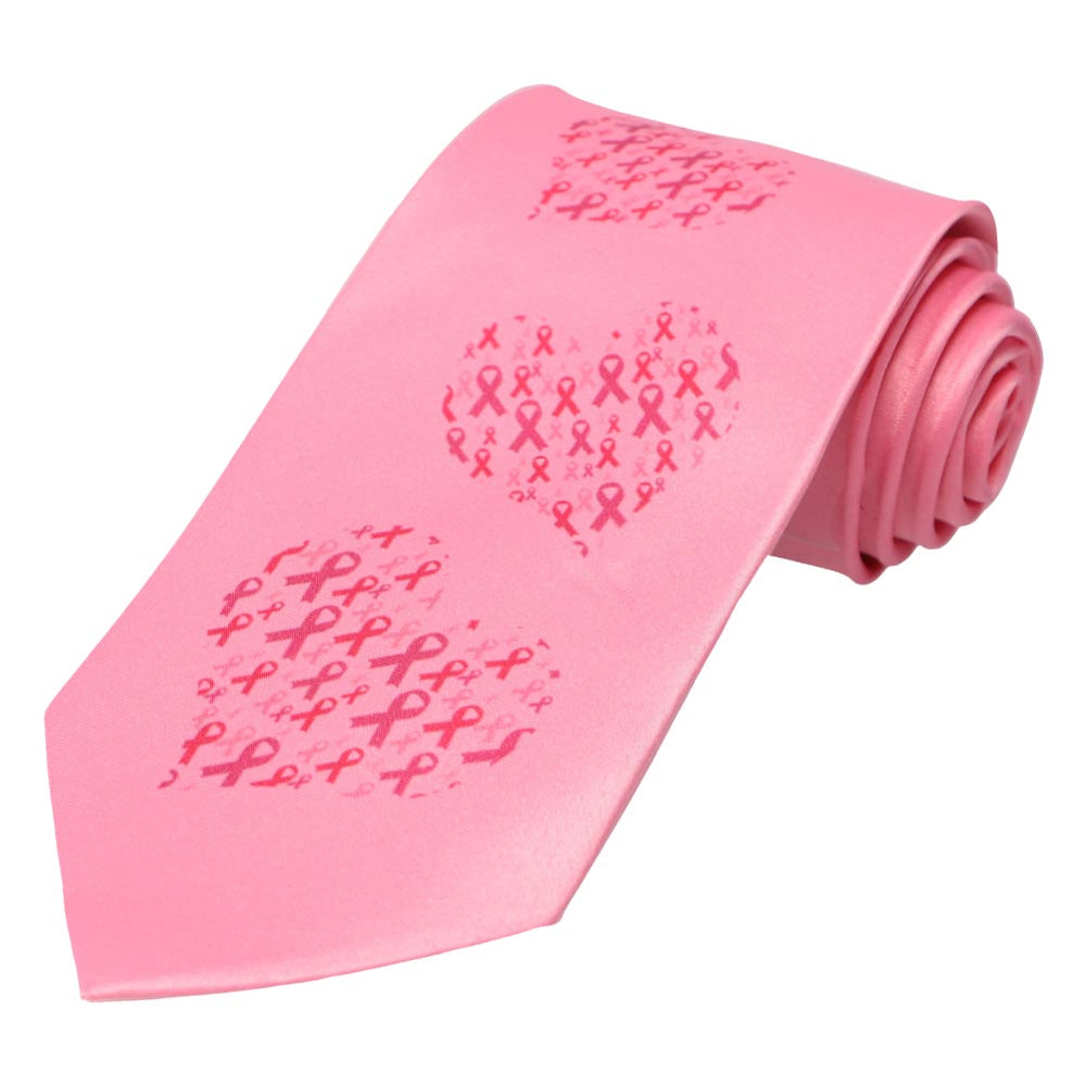 An array of ribbon hearts ascending up a pink tie.