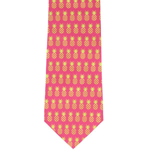 Pink necktie with yellow pineapples front view