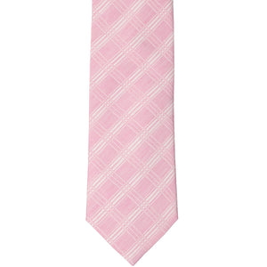 Front view of a pink plaid necktie