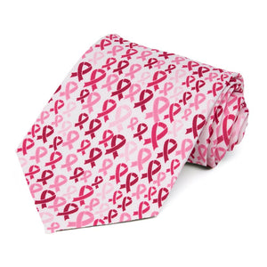 Pink breast cancer awareness extra long necktie with pink ribbon