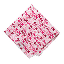 Load image into Gallery viewer, Pink Breast Cancer Awareness pocket square with pink ribbons