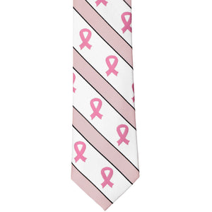 Front view of a pink ribbon slim tie