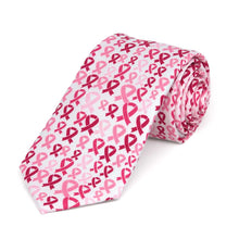 Load image into Gallery viewer, Pink breast cancer awareness 2.5&quot; slim necktie with pink ribbon