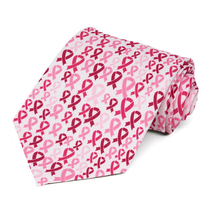 Pink breast cancer awareness necktie with pink ribbon