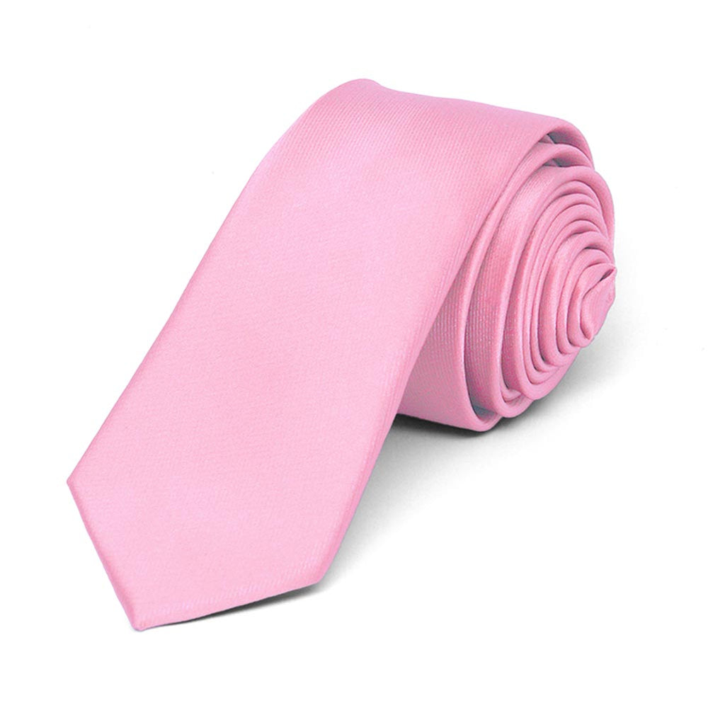 Pink Skinny Solid Color Necktie, 2