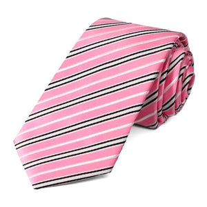 Pink striped slim necktie