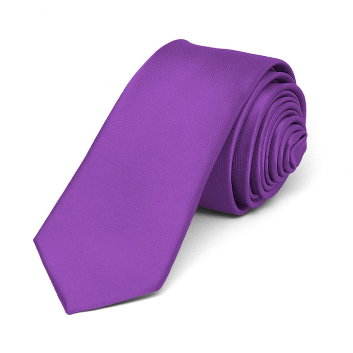 Plum Violet Skinny Solid Color Necktie, 2