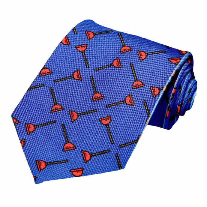 Cross hatch plunger icons on a blue tie.