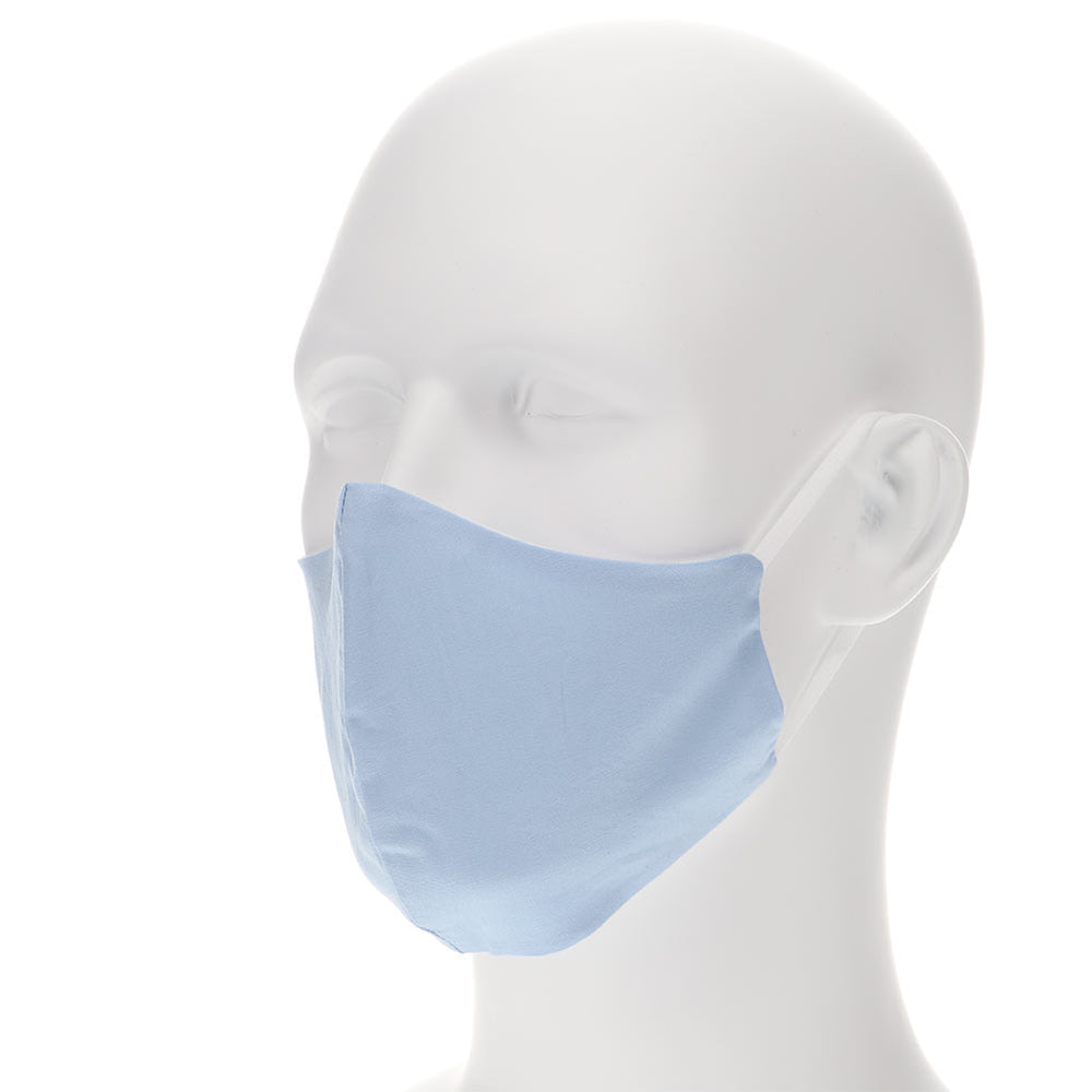 powder blue face mask on a mannequin with filter pocket