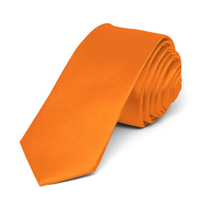 Pumpkin Orange Skinny Solid Color Necktie, 2" Width