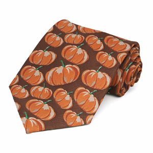 Pumpkin motif tiled on a brown tie.
