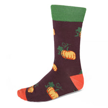 Load image into Gallery viewer, Men&#39;s vintage eggplant, orange and green pumpkin spiced socks