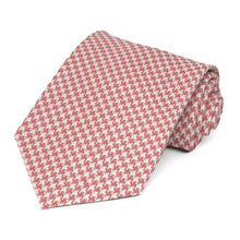 Load image into Gallery viewer, Light red and white zig zag pattern necktie rolled to show fabric texture