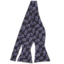 Load image into Gallery viewer, A black and purple untied self-tie bow tie in a paisley pattern