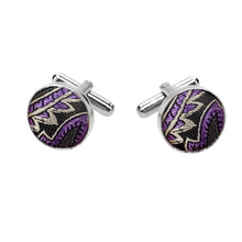 Load image into Gallery viewer, Purple and Gray Paisley Fabric Cufflinks