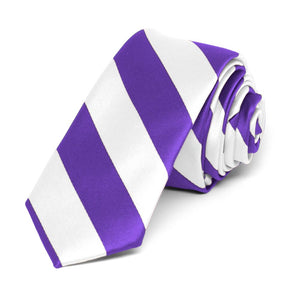 Purple and White Striped Skinny Tie, 2" Width