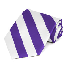 Load image into Gallery viewer, Purple and White Extra Long Striped Tie