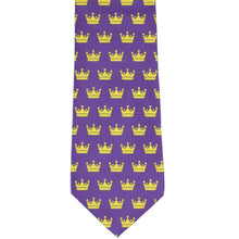Load image into Gallery viewer, Front view purple necktie with crown novelty design