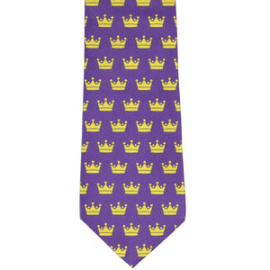 Front view purple necktie with crown novelty design