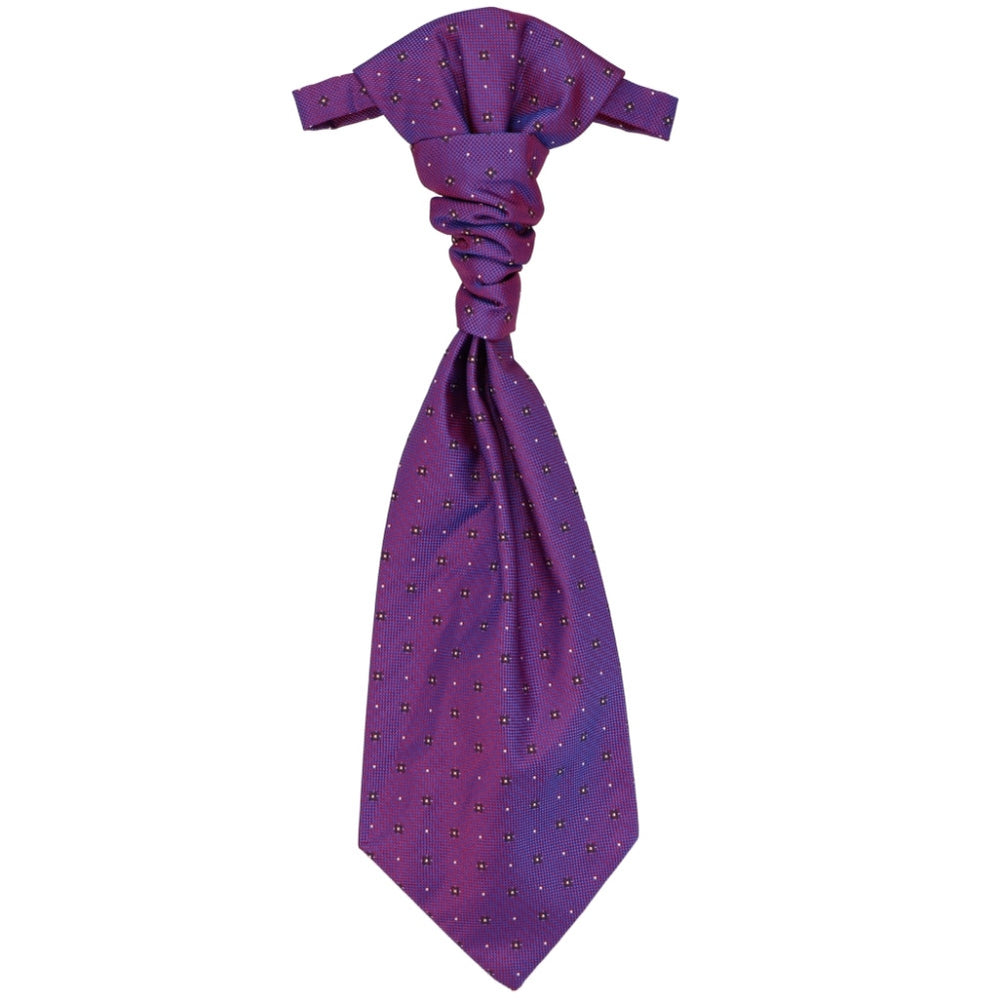 A purple iridescent cravat, laying flat to show off the entire design