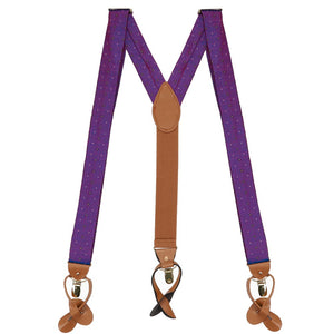 Iridescent purple pattern suspenders with tan straps