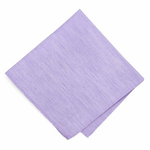 A folded light purple pocket square with a linen texture