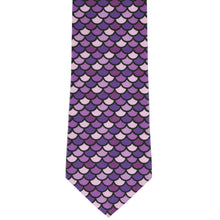 Load image into Gallery viewer, Front view necktie with purple mermaid scale pattern