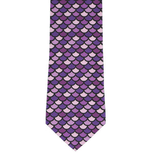 Front view necktie with purple mermaid scale pattern