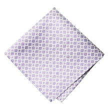 Load image into Gallery viewer, A folded light purple pocket square with a white trellis pattern