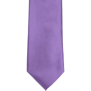 Front tip view of a purple solid color tie