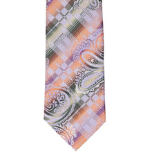 Load image into Gallery viewer, Front bottom view lilac and orange plaid tie