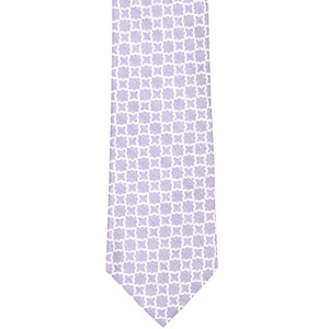 Purple trellis pattern necktie, front flat view