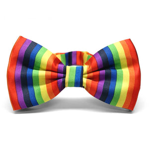 Rainbow theme bow tie in red, orange, yellow, green, blue, indigo and violet