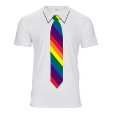 Load image into Gallery viewer, White t-shirt with a rainbow tie printed on it