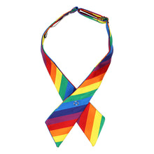 Load image into Gallery viewer, Rainbow color striped crossover tie pointed down snapped