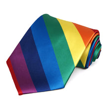 Load image into Gallery viewer, A rainbow striped tie rolled up